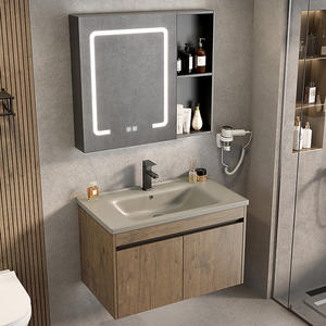 호텔용 모던 스타일 욕실 하부장, 알루미늄 허니콤 캐비닛 세면대, 스마트 LED 세라믹 싱크 및 대리석 상판 포함 - Product Image 4