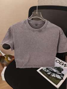 Camiseta de manga corta adelgazante, lavada con ácido y ombligo expuesto para mujer de algodón puro de 230g de alta calidad con logotipo serigrafiado - Product Image 6