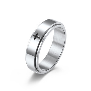 Minimalist yunnique style unisex <b>titanium</b> steel cross rotating <b>ring</b>, relieves anxiety, colorfast, couple <b>rings</b>. - Product Image 5