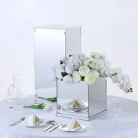 Miroir acrylique argenté sur socle, présentoir à fleurs et pièce de centre de table, fournitures de mariage en profondeur acrylique,