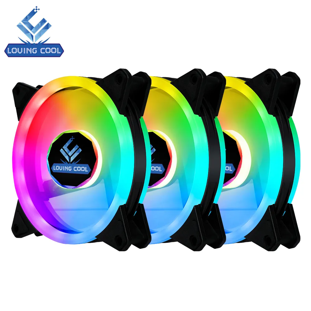 High Air Flow Dropshipping Dual Ring Computer Games Casing RGB Cooler Fan 120mm with LED Lights ARGB Remote for Rig