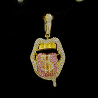 Collier pendentif lèvre personnalisé style Iced Out, fabrication sur mesure |   Chaîne cubaine de Miami avec symbole du dollar pour rappeur