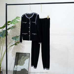 Zhuoyang nhà sản xuất tùy chỉnh-thực hiện cao cấp xếp li thiết kế màu rắn quần & áo khoác của phụ nữ 2-mảnh Bộ - Product Image 4