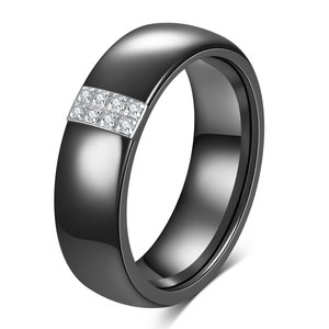 Anillo de Cerámica de 6 mm con Incrustaciones de Circonio, Anillo de Boda Unisex, Joyería Blanca y Negra - Product Image 5