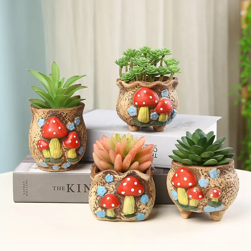 Poterie brute avec trous cuits peints à la main belle plante succulente en céramique vieille pile jardinage bonsaï pot décoration de la maison