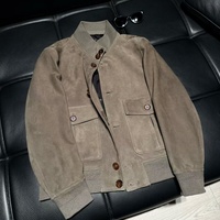 Blouson Bomber A-1 en Daim Marron pour Homme, en Peau de Mouton Effilochée Importée, Col Tricoté Vintage, Poches Plaquées, Vente en Gros