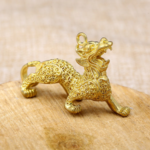 Brass Pixiu Keychain Antique Style <b>Car</b> Key Accessory Gold Color Fancy Design - Product Image 1