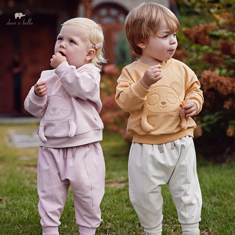 DB1247887 DAVE BELLA Hoodie dan Sweatshirt bayi Musim Semi atasan katun mode untuk anak perempuan dan laki-laki