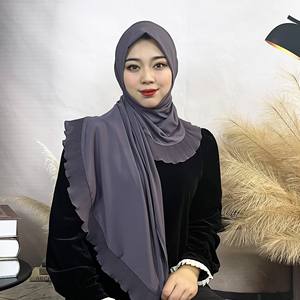 Meilleure vente à la mode malaisienne arabe polyester froissé mousseline de soie Abaya femmes Hijab écharpe robe musulmane élégant ethnique Bandana - Product Image 4