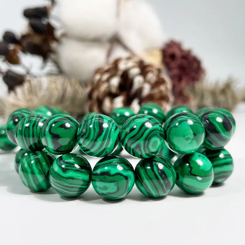 Wholesale Fashion Artificial Malachite Stone for Jewelry Making Artificial Malachite Stone Loose Beads natural round Beads