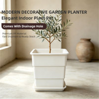 Pots à fleurs carrés en PP légers et durables avec trou de drainage, utilisation intérieure/extérieure, design moderne minimaliste, capacité de 17,25 L, ensemble de plantation