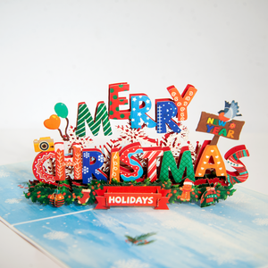 Tarjeta de felicitación 3D emergente, colorida, con tipografía del alfabeto navideño, tarjetas navideñas Kirigami - Product Image 3
