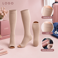 Chaussettes de compression à bout ouvert, à bord lisse, pour le soutien du mollet, avec ajustement gradué, largeur plus large, certifiées, pour le voyage, avec tableau de mesure