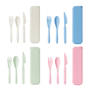 Flatware Set Portable Eco-friendly Reusable 3 Pcs Wheat Straw Knife Fork Spoon with Case for School Office Camping Picnic - Product Image 1