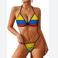 Conjunto de Bikini con Diseño de Banderas de Fútbol de Ecuador para Mujer, Sexy, Transparente, Tanga de Dos Piezas, Traje de Baño para Playa
