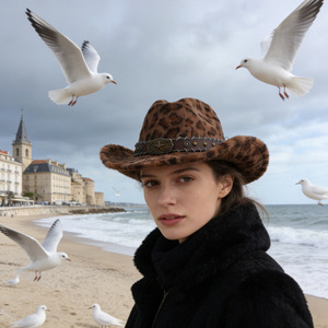 Sombrero Vaquero con Estampado de Leopardo ZhenXi, Talla M56-58cm, Forrado de Felpa, Cálido para Otoño e Invierno - Product Image 4