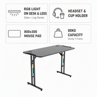 Table de jeu moderne robuste à structure métallique en Z avec éclairage RGB et porte-gobelet, bureau de course E-Sports RongFeng RGD-8014 Durable