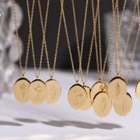 Collier personnalisé en forme de fleur pour naissance, pièces, pendentif Floral gravé en or 18k, breloque pour disque, bijoux à offrir