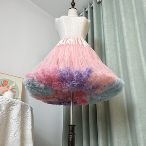 Falda de enagua de tul rosa para mujer, minifalda holgada de Tweed extremo con superposición de tul corto - Product Image 2