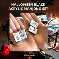Juego de Mahjong Americano Portátil Moderno con Fichas Acrílicas Negras con Temática de Halloween, Juego de Mesa de Casino para Entretenimiento de Adultos