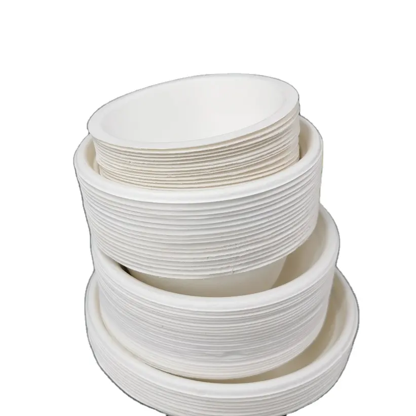 Compostable Dinnerware Set Biodegradable Sugarcane Bagasse Food Container Soup Bowl and Spoon Natural or White Round Shape 30g