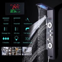 Panneau de douche à LED or Cascade Pluie Douche Robinet Set SPA Massage Jet Bain Douche Colonne Affichage Température Mitigeur Tour