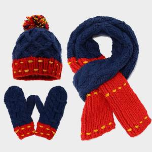 Conjunto de 3 Piezas de Moda Otoño Invierno: Gorro de Punto con Diseño de Burbujas en Dos Tonos, Manoplas y Bufanda, Cálido para el Invierno - Product Image 1