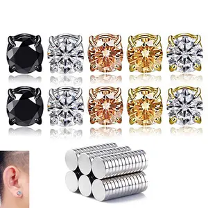 Zircon stainless steel magnet no hole earrings stud No pierced ear stud Titanium steel ear studs Fancy Diamond Earring