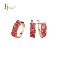 Ensemble de bijoux FJ Fallon Fashion Jewelry luxueux et coloré avec des pierres rouges et violettes en CZ, plaqué or rose
