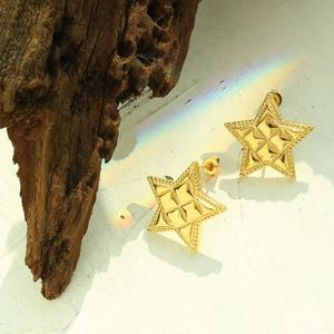 Pendientes de Acero Inoxidable Chapados en Oro con Estrella de Cinco Puntas Tridimensional, Elegantes y de Moda Retro Francesa - Product Image 3