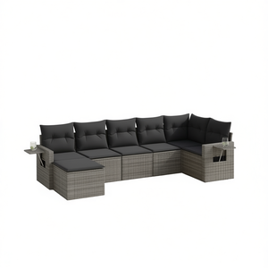 Modular Grey Pe <b>Rattan</b> Garden <b>Sofa</b> Set 7 Piece Outdoor Furniture Contemporary Design Weather Resistant - Product Image 1