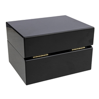 Boîte à montre de luxe en laque noire brillante avec intérieur en cuir noir et poche pour carte, pour homme, cadeau d'affaires