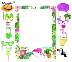 Tropical Theme Photo Frame Photo Booth Sets Hawaiian Frame Picture Props Luau Party Supplies (Pack of 17) PFB535