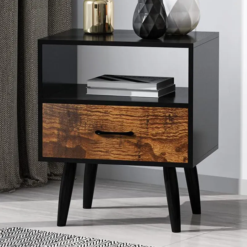 Kleine Vintage Houten Black Night Stand Houten Nachtkastje Voor Slaapkamer