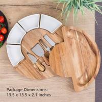 Plateau à fruits secs rond pliable en bois d'acacia, plateau à charcuterie et fromages, ensemble cadeau, durable et écologique