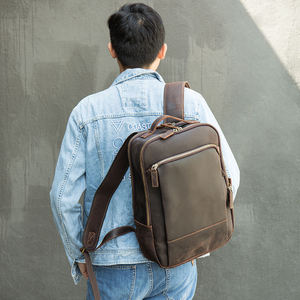 Mochila de cuero Vintage Crazy Horse de cuero genuino de grano superior con forro de poliéster, mochilas de viaje para ordenador portátil hechas a mano - Product Image 6