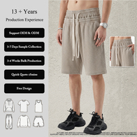 Shorts de survêtement unisexe en tissu gaufré délavé, à double ceinture extensible avec cordon de serrage ajustable