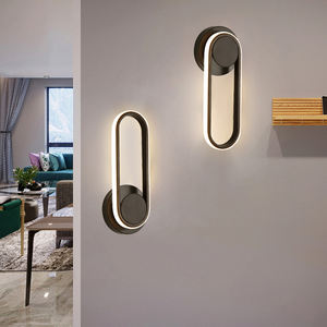 Lámpara de pared negra circular creativa simple diseño juvenil Villa dormitorio pasillo lámpara de pared de luz variable - Product Image 1
