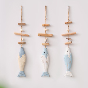American Style Fish <b>Wall</b> <b>Hooks</b> Wooden Decorative Hanging For Home Mediterranean Style Background <b>Wall</b> Art - Product Image 1