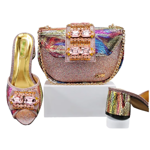 High Quality rainbow <b>Wedges</b> Slip-On PU Lightweight Printed Rhinestone Elegant Bridal Shoes & Bag <b>Set</b> for Party Summer Winter - Product Image 1