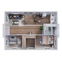 Casa Contenedor Expandible de 30 pies con Dos Dormitorios, Baño, Piso de PVC y Ventanas de Aluminio