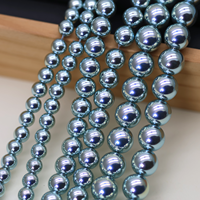 Perles en verre gris bleu argenté irisées de 6, 8, 10 mm, perles lâches pour colliers superposés, bijoux vintage, fabrication de cadeaux DIY, vente en gros