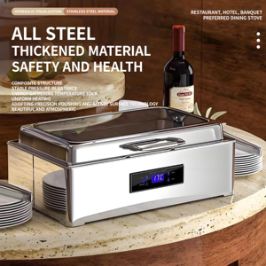 YITIAN Control de temperatura Equipo de catering Chaffer eléctrico Plato de frotamiento Calentador de alimentos Plato de frotamiento de acero inoxidable Juego de buffet