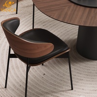 Chaise de salle à manger en bois courbé sur mesure avec revêtement en cuir PU, dossier incurvé rétro, chaise d'appoint moderne pour usage résidentiel et commercial