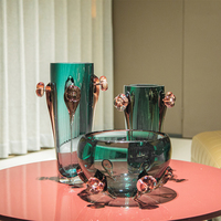 Vase à fleurs en verre soufflé à la main, style artistique moderne, centre de table sculptural fait main, pour salon, hôtel, décoration de mariage