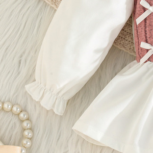 ชุดเสื้อผ้าเด็กผู้หญิง 2 ชิ้น ผ้าโพลีเอสเตอร์ผสมสแปนเด็กซ์ ระบายอากาศได้ดี สไตล์ลำลองสำหรับฤดูใบไม้ร่วง  เสื้อแขนยาวผูกโบว์สวยงาม ดีไซน์เรียบง่าย - Product Image 4