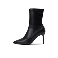 Bottines noires ajustées extensibles mi-mollet pour femme, à bout pointu et talon aiguille fin, avec fermeture éclair latérale, idéales pour les tenues de soirée et de bureau