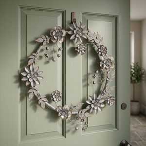 Vintage Metal Floral <b>Wreath</b> Handmade Decorative Round Wall Hanging Unlit Crafted Art Piece - Product Image 1