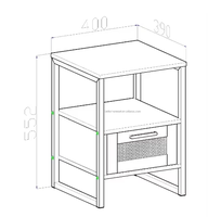 Mesa de Noche de Ratán con un Cajón, Mesa Auxiliar de Madera para Dormitorio, Moderna con Patas de Metal