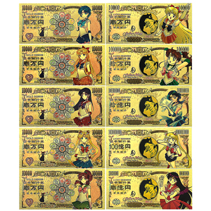 Uang Kertas Emas Anime Sailor Moon 10 Gaya Dua Sisi 16x7.5cm Cetakan Foil Emas Uang Koleksi Jepang Hadiah Karakter Kawaii - Product Image 1